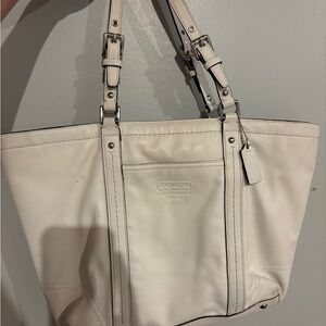 Coach White Leather Tote Bag